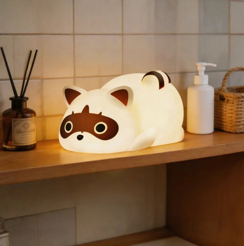 Portable Rechargeable Night Light 1200mAh, Silicone Raccoon Touch Control Lamp with 3 Dimmable Modes,Bedside Lamp Cute Gift