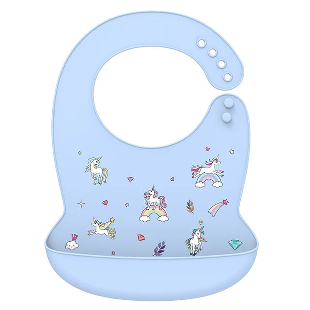 Silicone Baby Bib Waterproof Drool Catcher Cartoon Newborn Feeding Soft Edible Bib Adjustable Baby Burp Cloth