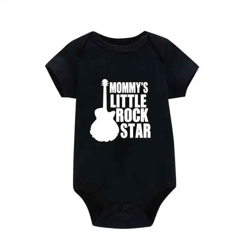 Mommy's Little Rock Star Print Baby Boy Girl Bodysuit Cotton Summer Newborn Onesie for 0-24 Months