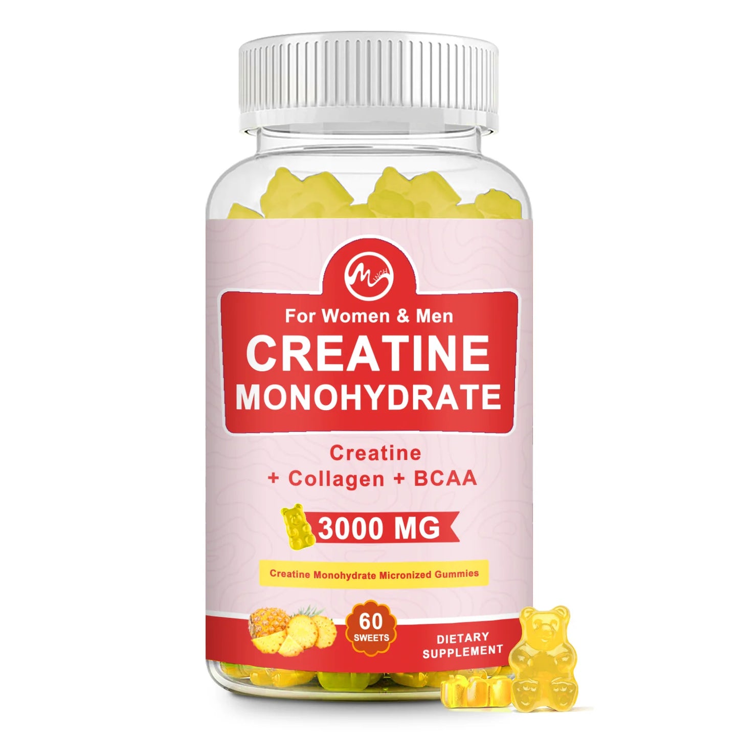 3000mg CREATINE MONOHYDRATE Gummies For Women & Men Proven Strength and Power Gains Muscle Production