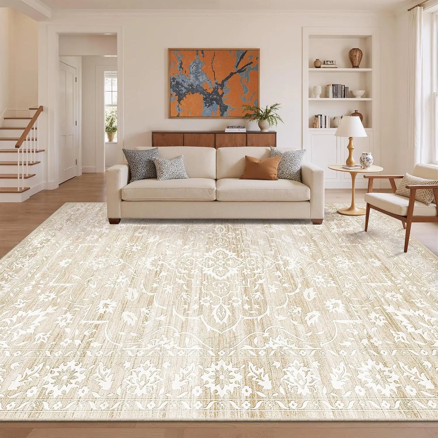 Modern Soft Rug Short Pile, Washable Non-Slip Area Carpet for Living Room & Bedroom Decor