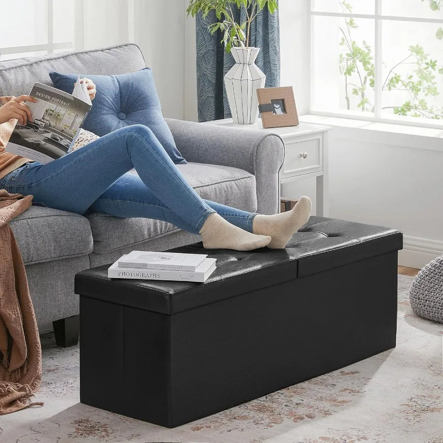 Collection - 43 Inches Storage Ottoman Bench With Flipping Lid, Storage Chest With Iron Frame Support, Load 660 L
