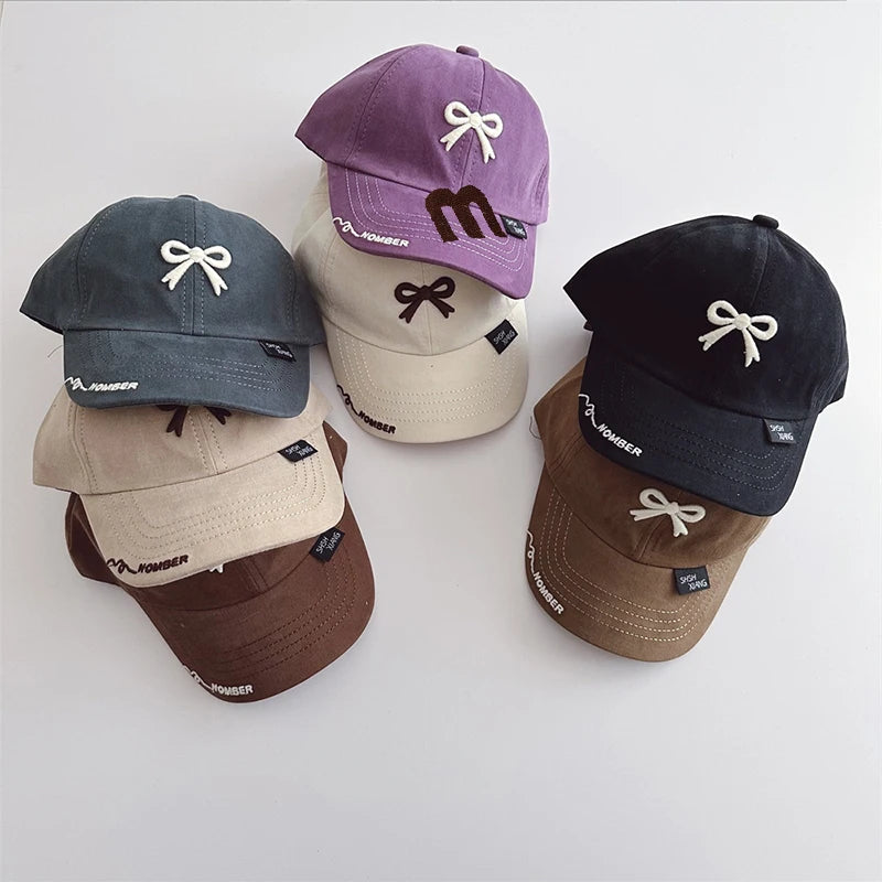 1-4Year Children Bow Duck Tongue Hat Solid Color Kids Baseball Hat Fashion Baby Outing Sunshade Visor Boy Girl Cotton Peaked Cap