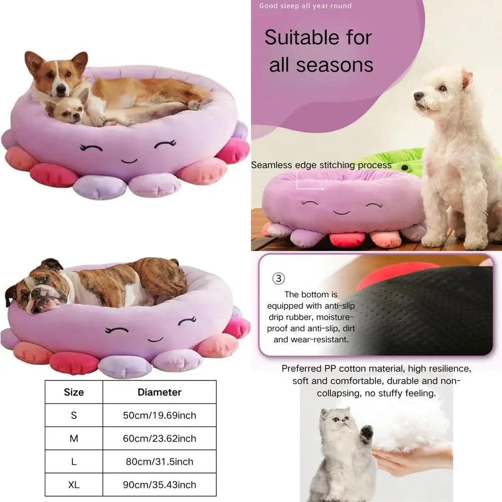 Large Dog Anxiety-Relief Octopus-Shaped Purple Boho Style Round Pet Bed - Medium Size
