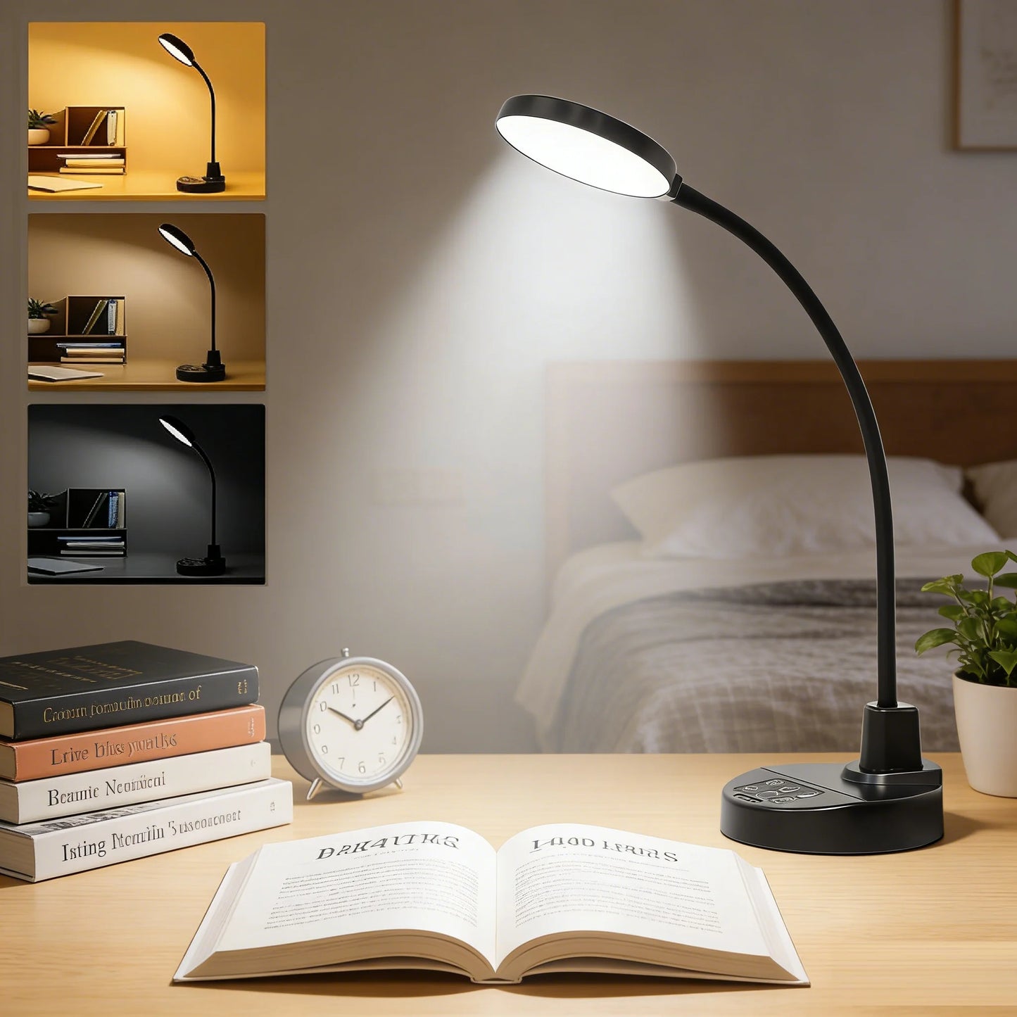 3.5 Inch LED Desk Lamp with USB Charging Port, USB Powered Dimmable 3 Color Temperatures 5 Brightness Levels 4 Timer Settings Flexible Adjustable Gooseneck Sturdy Base Eye-Caring Reading Light for Home Office Bedroom Study Li
