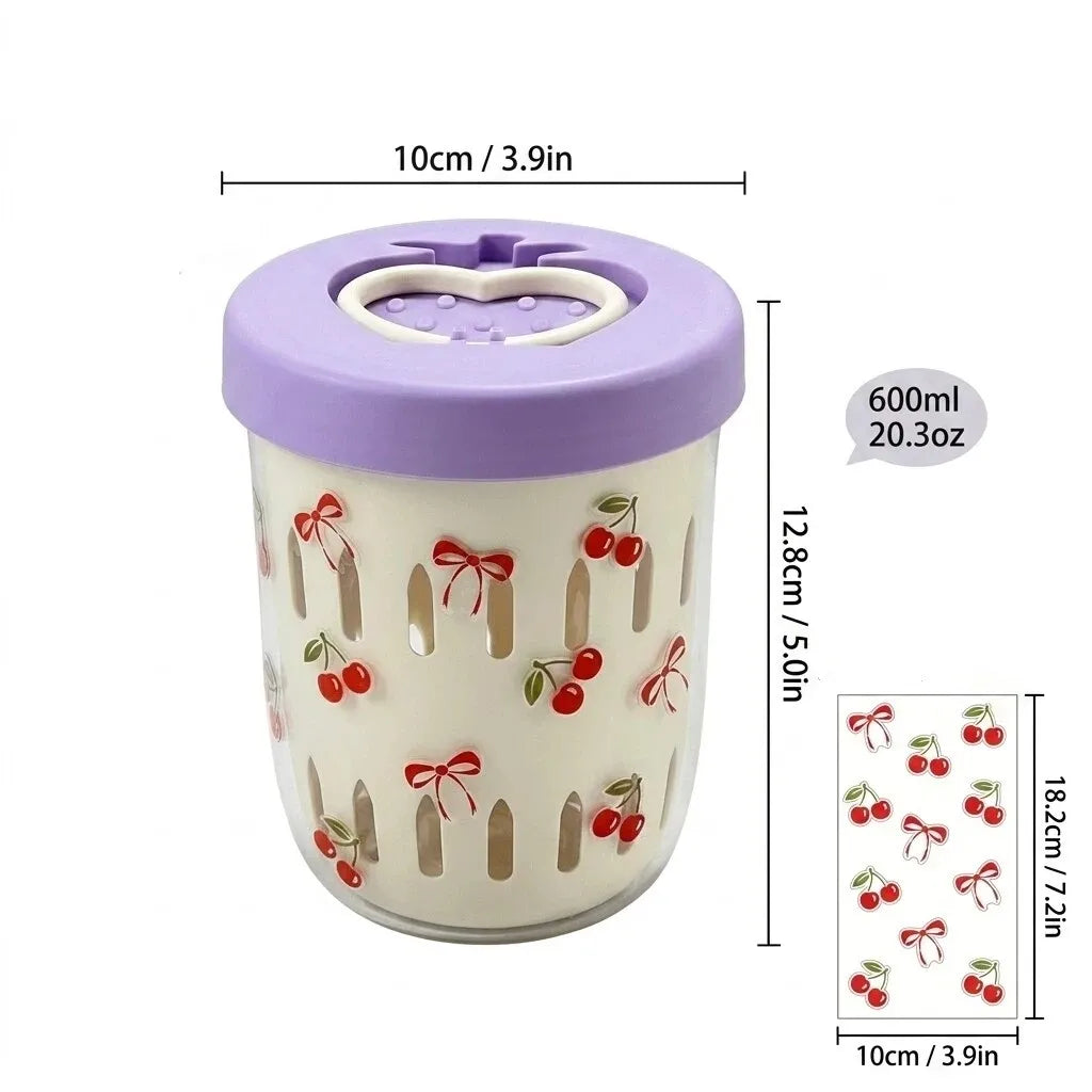 Clear Plastic Salad Container with Lid Fork Double Layer Fruit Drain Cup Yogurt Cereal Snack Bento Lunch Box for Kids School