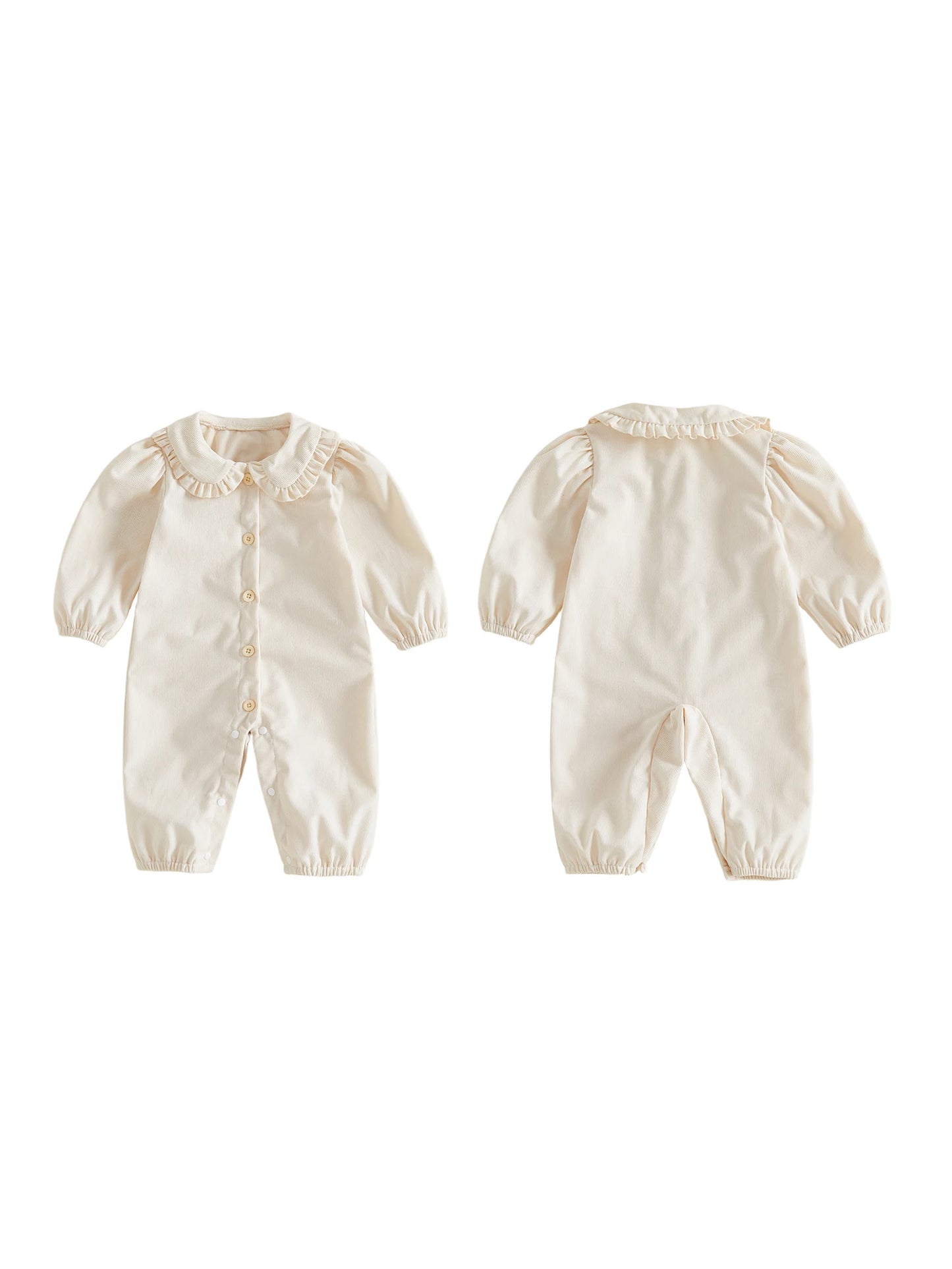 Infant Girl Collar Solid Color Romper Puff Long Collar Jumpsuit Doll Girl-Romper Puff Long Infant Girl Romper