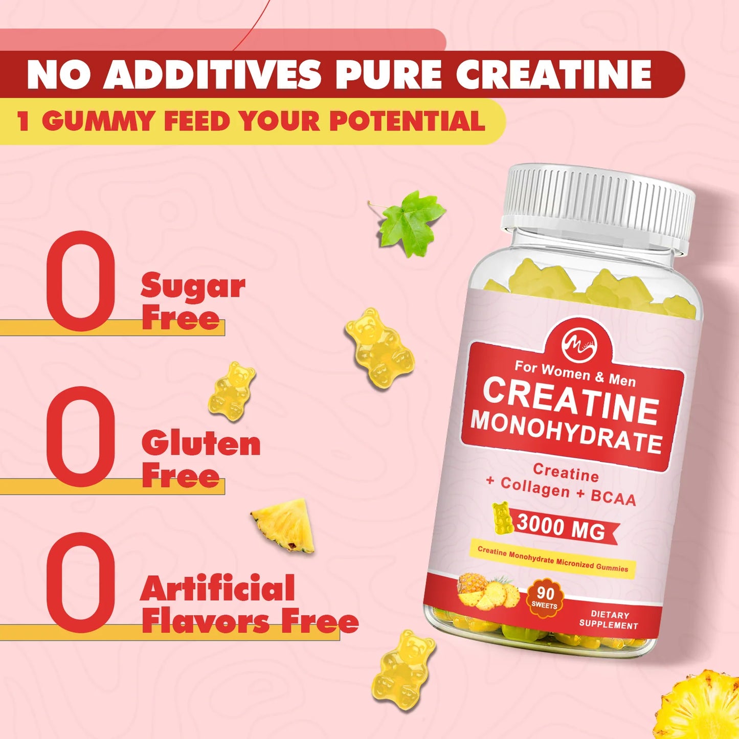 3000mg CREATINE MONOHYDRATE Gummies For Women & Men Proven Strength and Power Gains Muscle Production