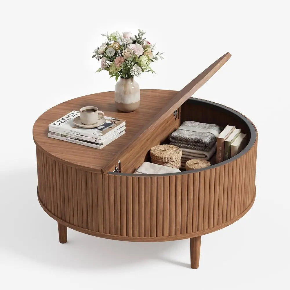 31.5" Round luted Lit Top Coee Table, Century ern Coee Table with 4 Hidden Storage, Center Table or Living Room & Home Oice & Sm