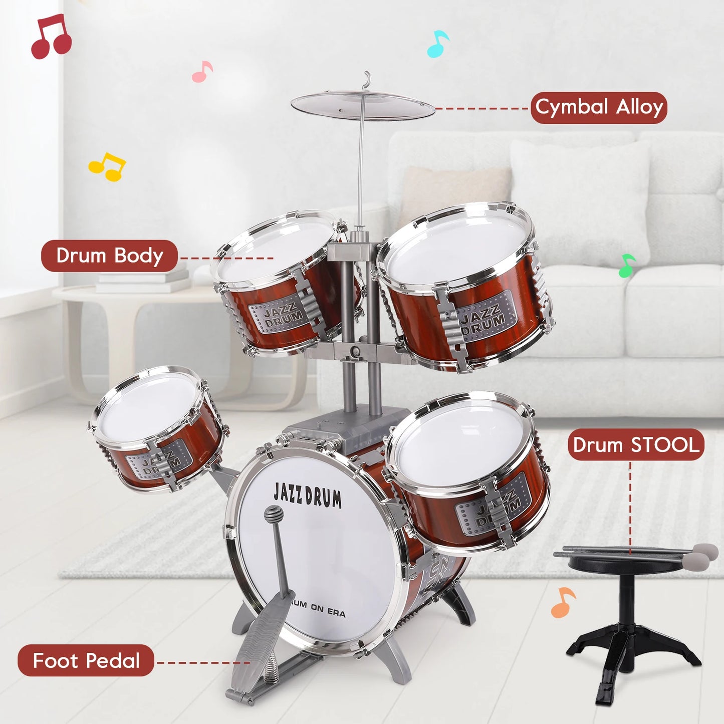 Toy Drum Set for Kids Ages 3-5 Toddler Jazz Drum Kit with 5 Drums Musical Instruments Toys for 3 4 5 Year Old Boys Girls Gifts