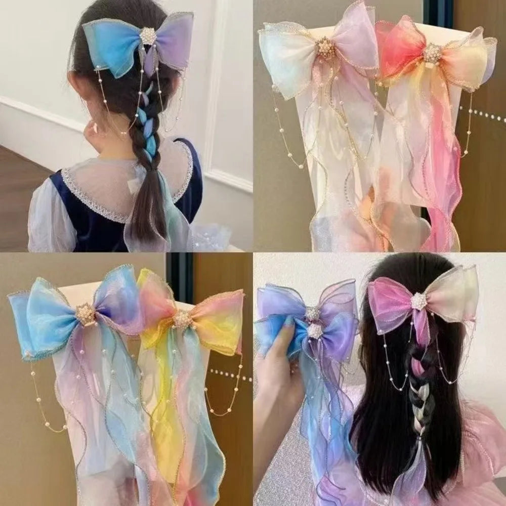 High quality Ladies Hair Clip with Pearl Bow Tassel Ribbon Sweet Kawaii Barrettes Headwear Fashion Hair Accessories for Girls Children Cute Stylish Hairband Perfect for Daily Wear Party and School butterfly hair accessories