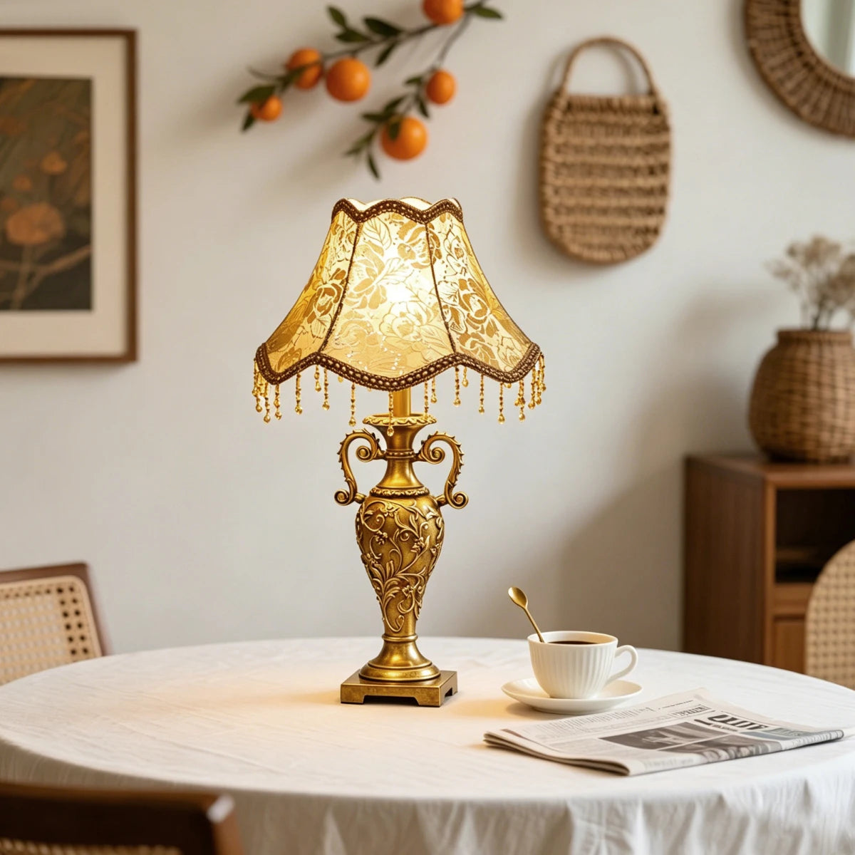 Classical Table Lamp Fabric Drum Shade And Antique brass Base ,American Decor Classic Bedside Desk Nightstand Table Lamp for Bedroom Living Room