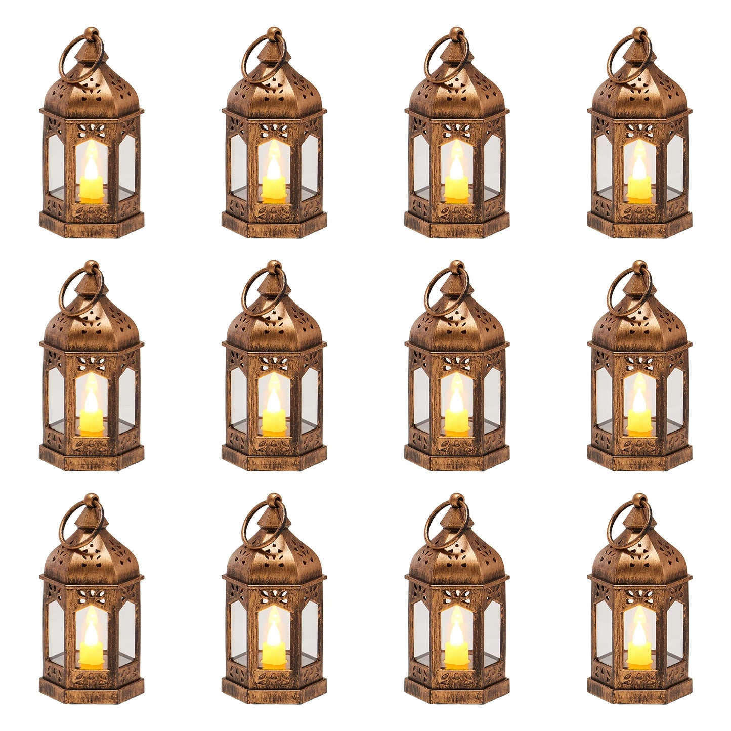 12 Pcs Decorative Candle Lantern LED Electric Flameless Candle Plastic LED Holder with Glass for Wedding Table Party