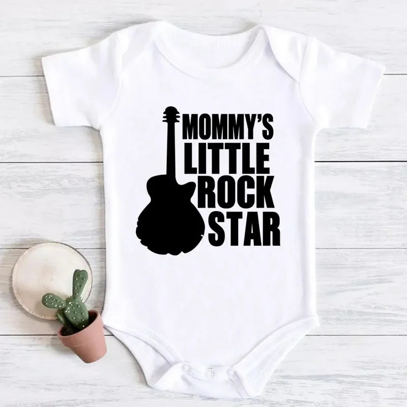 Mommy's Little Rock Star Print Baby Boy Girl Bodysuit Cotton Summer Newborn Onesie for 0-24 Months