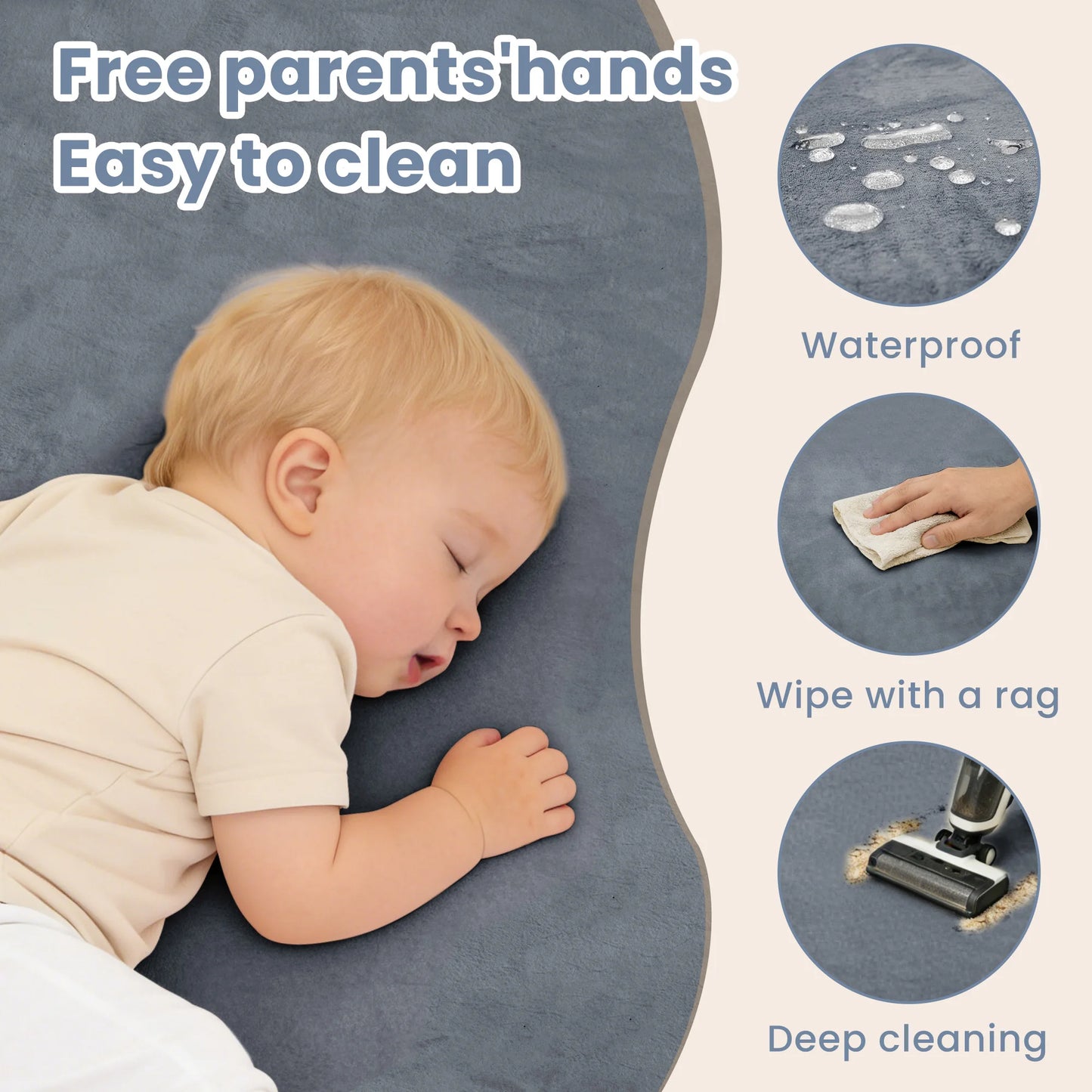 2cm Thick Baby Play Mat for Tummy Time Memory Foam Carpet Large Crawling Soft Velvet Non-Slip Nursery Rug for Floor Kids