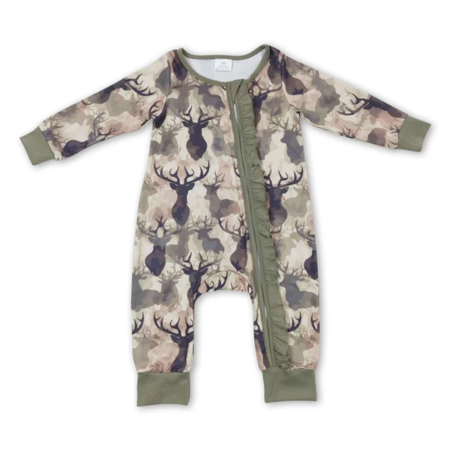 All Over Print Bamboo Baby Zipper Romper Long Sleeve Infant Sleeper Jumpsuit Hunting Camo Floral Newborn Sleepwear