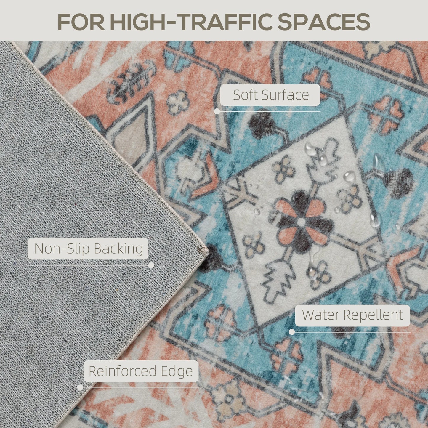 Machine Washable Area Rug, 4'x6' Vintage Oriental Medallion Distressed Rugs Soft Printed Floor Mat, Brown and Blue