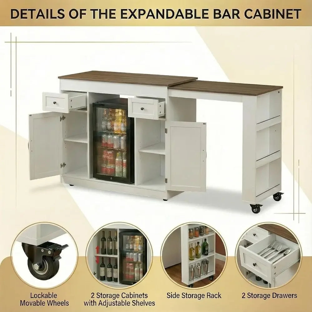 48’’- 80’’ Exble Kitchen Island with Storage Black Expd Kitchen Island Table with ridge Comparent & Ders, Sideboard Buet Table w