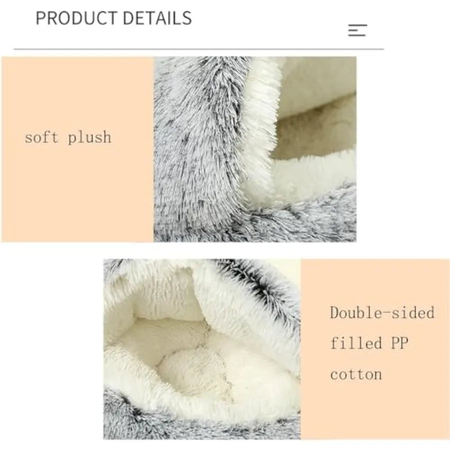 Small Dog Bed Hooded, Cat Cave Bed for Indoor Cats with Covered Hood for Small Dogs Cats Puppy, Plush Faux Fur Enclosed Nest -2
