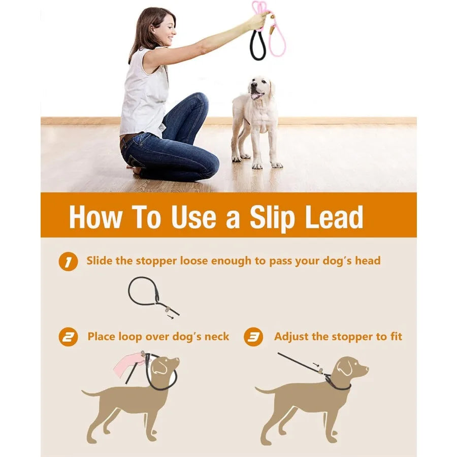 Heavy Duty Braided Dog Leash for Training and Walking: 5FT 6FT 8FT Adjustable Length Strong Slip Lead Design for Large Breeds D
