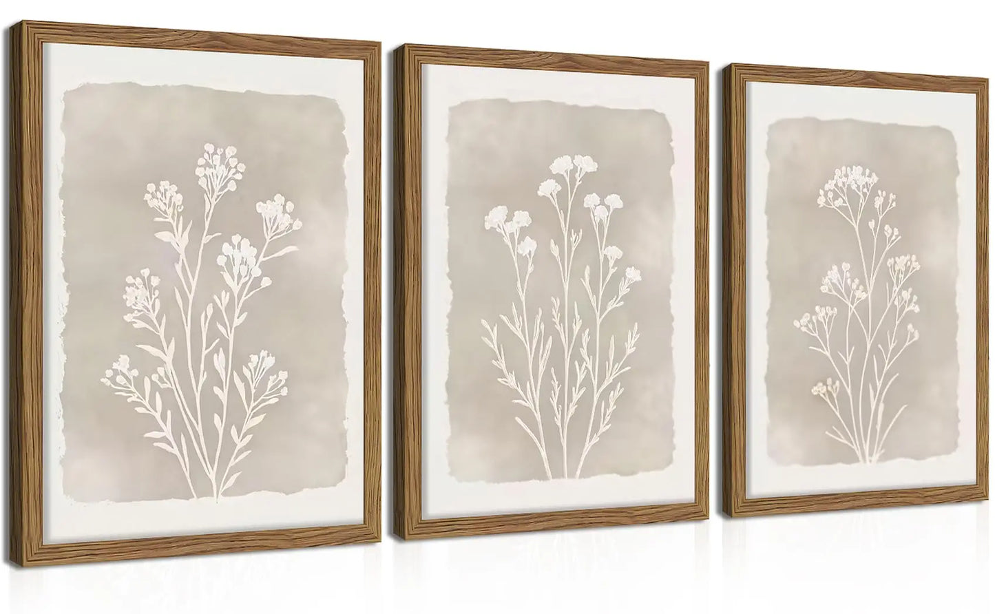 Wood Framed Sage Green Botanical Wall Art Set of 3, Boho Floral Canvas Wall Decor Paintings, Minimalist Flower Posters Prints Pictures for Bedroom Bathroom Living Room Home Decor 12x16 Inch