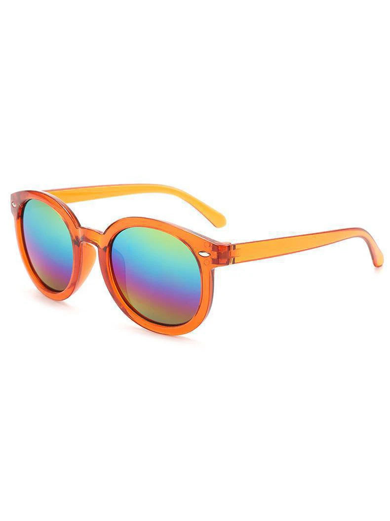 Neon Round Kids Sunglasses Reflective Rainbow Lenses UV Protection Colorful Shades for Boys Girls Beach Outdoor Fun KJ076