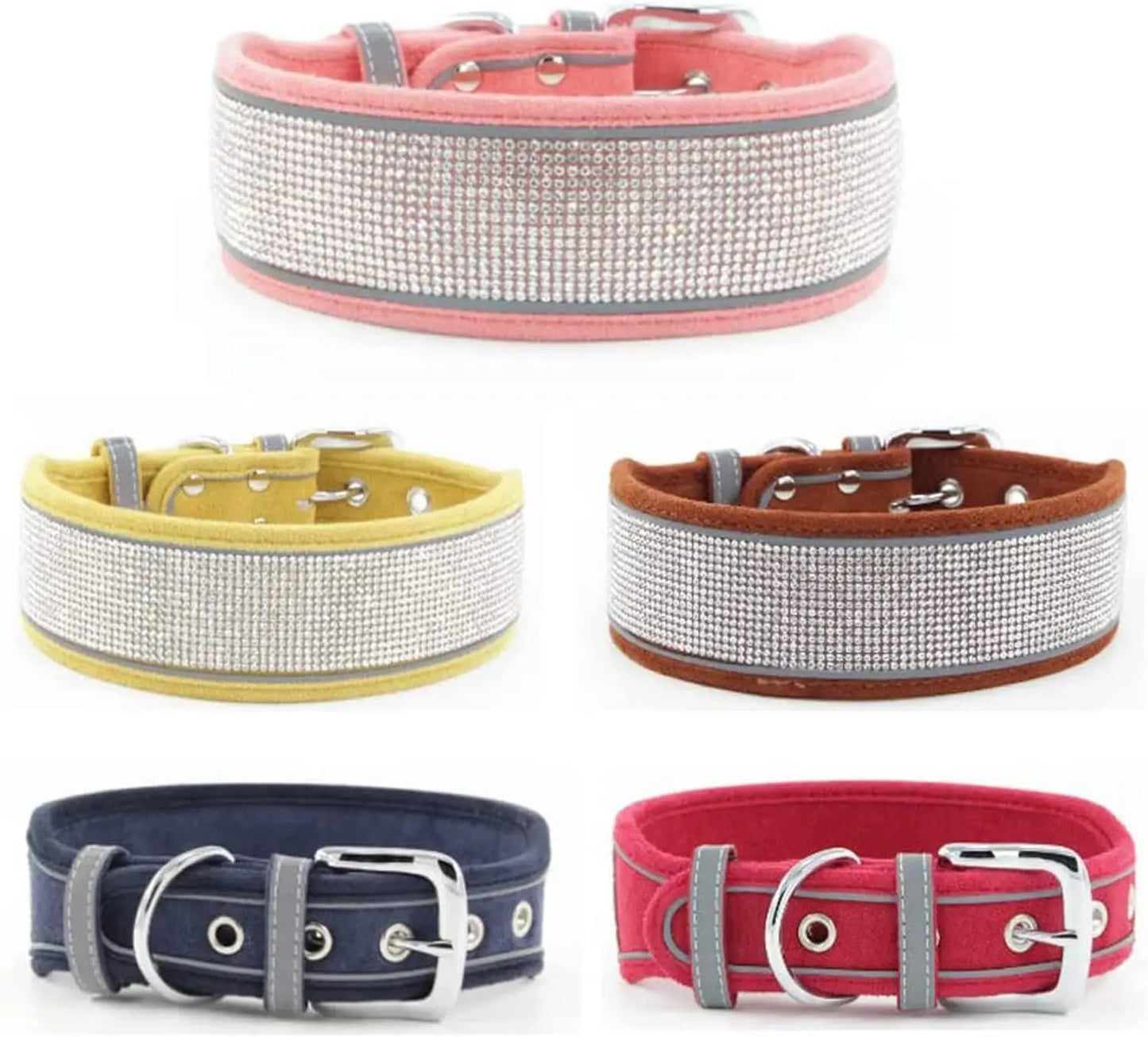 CL202-2D--adjustable suede fabric pet dog collar, rhinestone decoration.