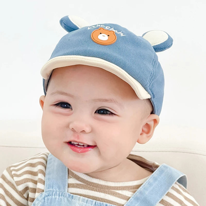Cartoon Bear Baby Baseball Cap with Ears Cute Animal Sun Hat for Boys Girls Casual Infant Peaked Hat