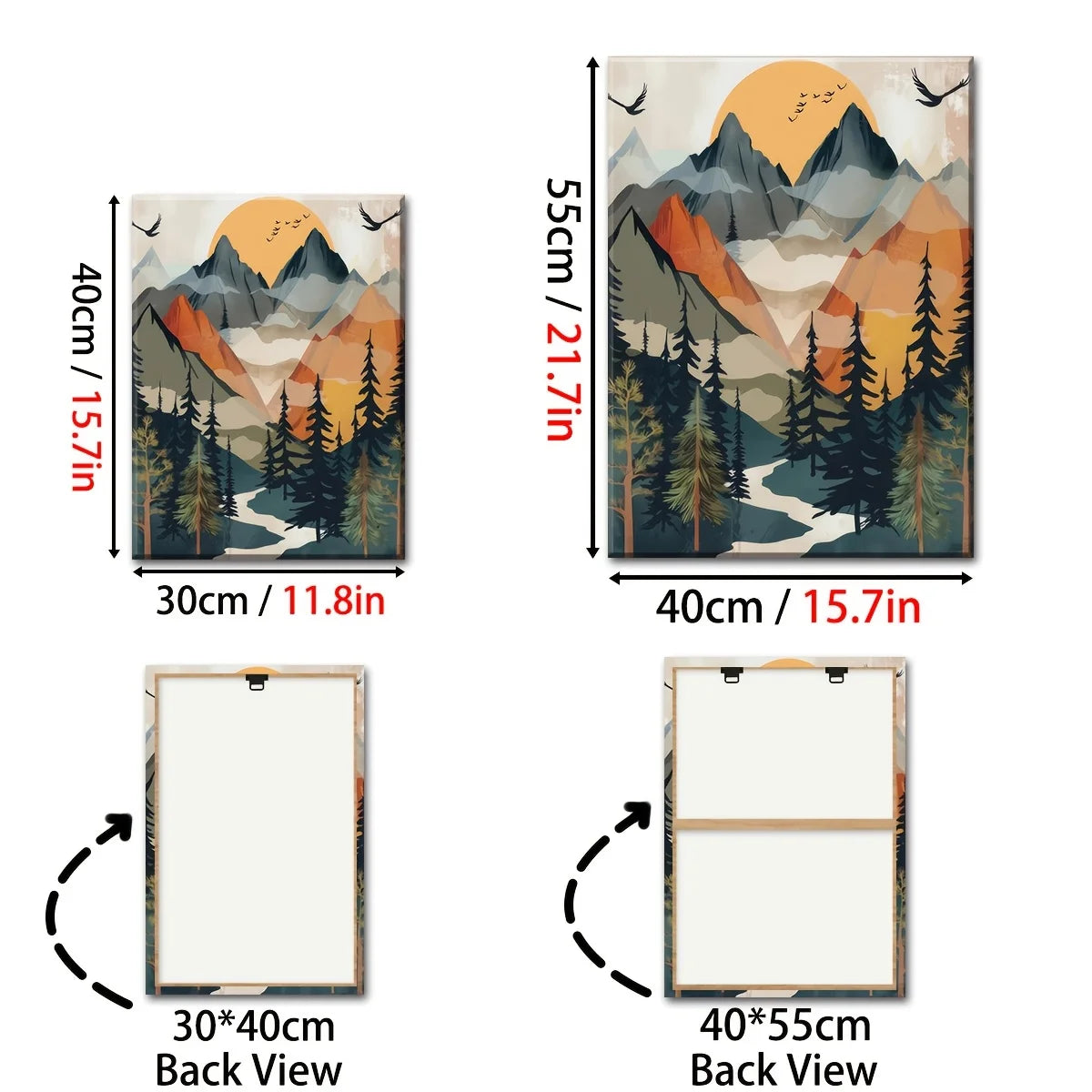 Abstract Mountain Landscape 3-Piece Wood Framed Canvas Wall Art Set, Scenic Nature Decor for Living Room Bedroom, Ready to Hang