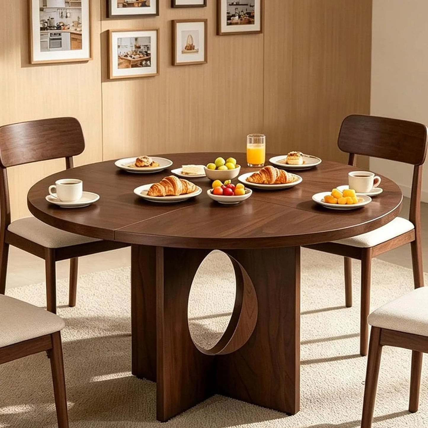 Round Dining Table for 4-6, Wood Dining Room Table, Kitchen Dinner Tables | 47.2'' Farmhouse Dining Room Table with Wooden Pedestal Base, Circle, for Living Room, Balcony, Apartment, O-Shape