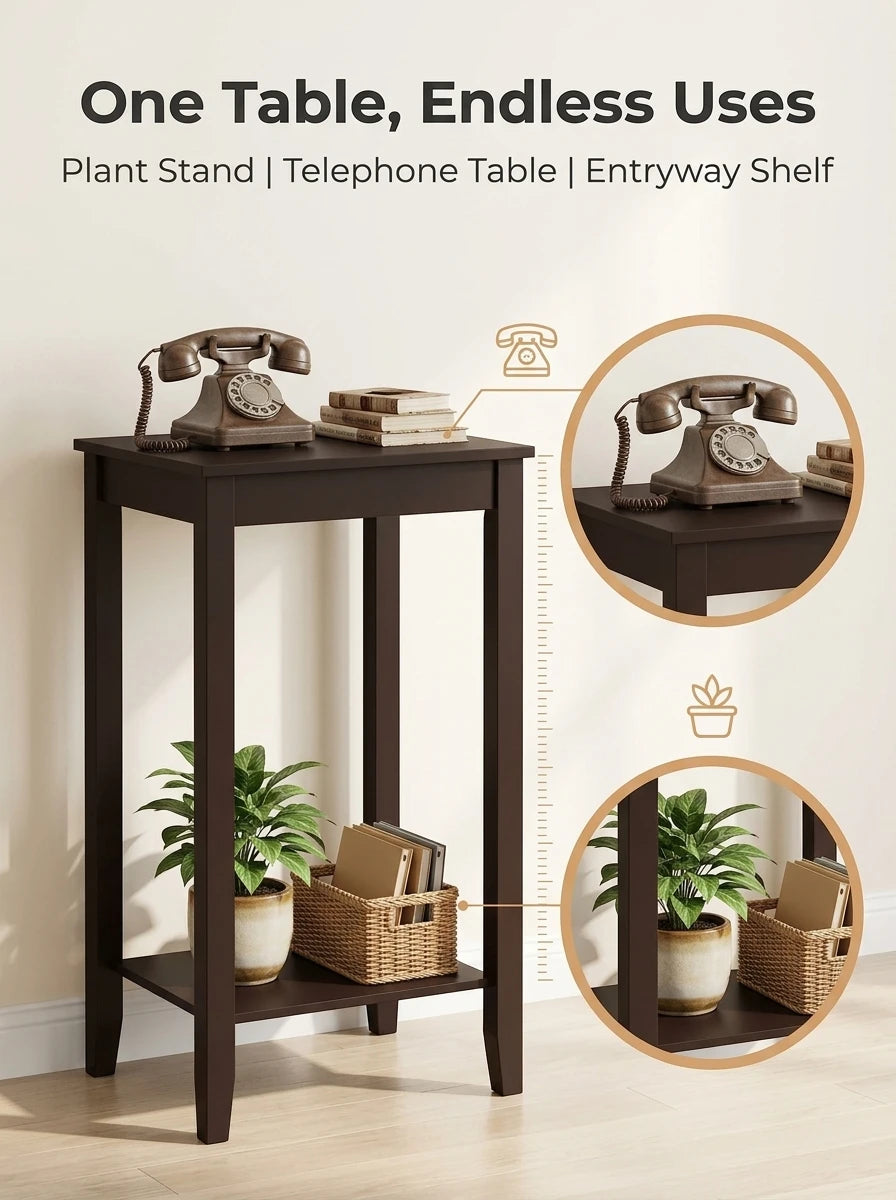End Table, Tall Narrow Side Table with Wood Frame and Storage Shelf, Compact Nightstand for Living Room, Bedroom