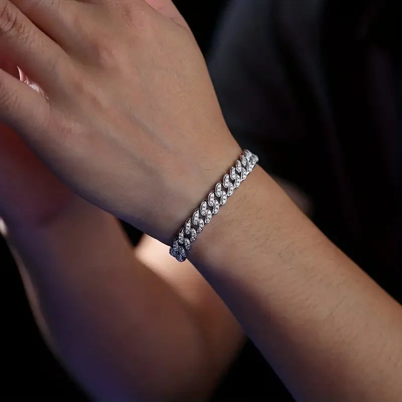 JIU ZUAN S925 Silver Moissanite Light Of Faith LuxuriousBracelet For Men And Women, Cuban Chain,For Engagement, Anniversary