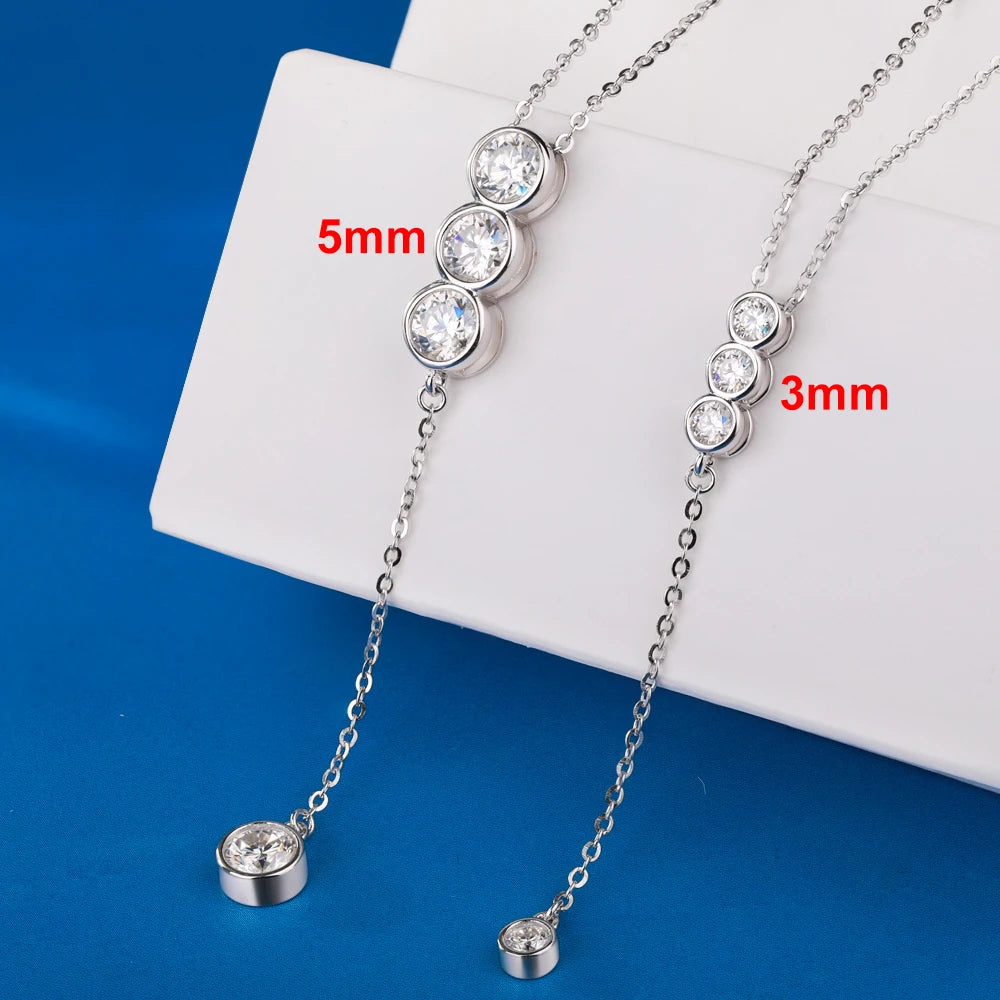 Houtros 3mm/5mm Full Moissanite Necklace for Girls Classic Bubble Clavicular Chain 925 Sterling Silver Party Fine Jewelry Gift