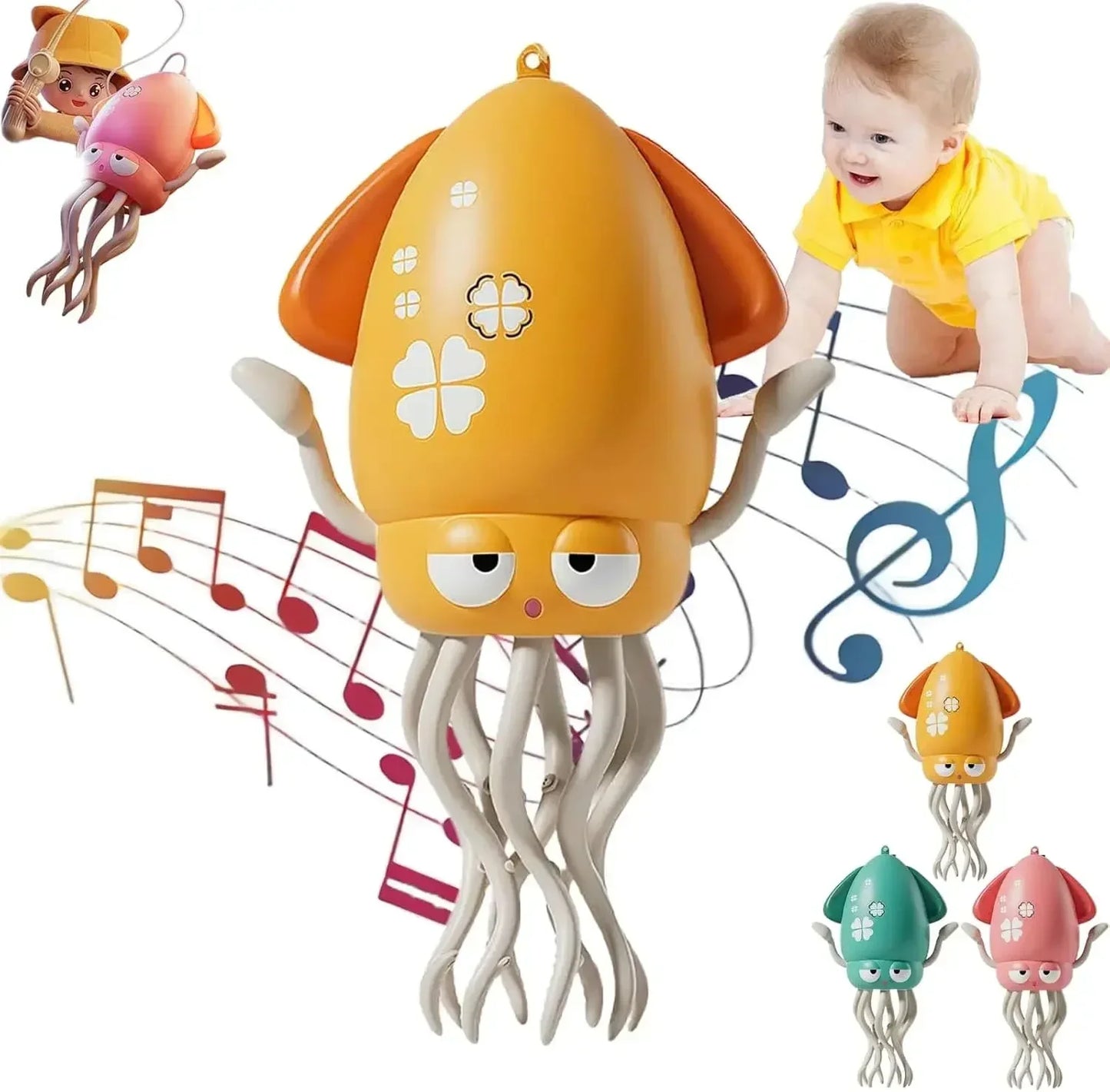 Electric Dancing Octopus Toy Pet Squid with Music Light Crawling Auto-Sensing Avoiding Obstacles Toddler Toy for Kids Xmas Gifts