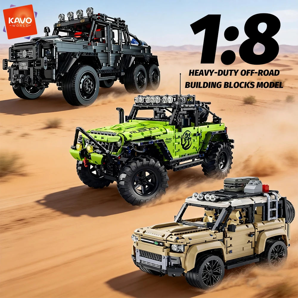 KAVOWORLD 3 Colors DIY Outdoor Off-Road Racing Truck Blacks Kits 1:8 Building Technical Pickup Car Bricks Toys For Family Party