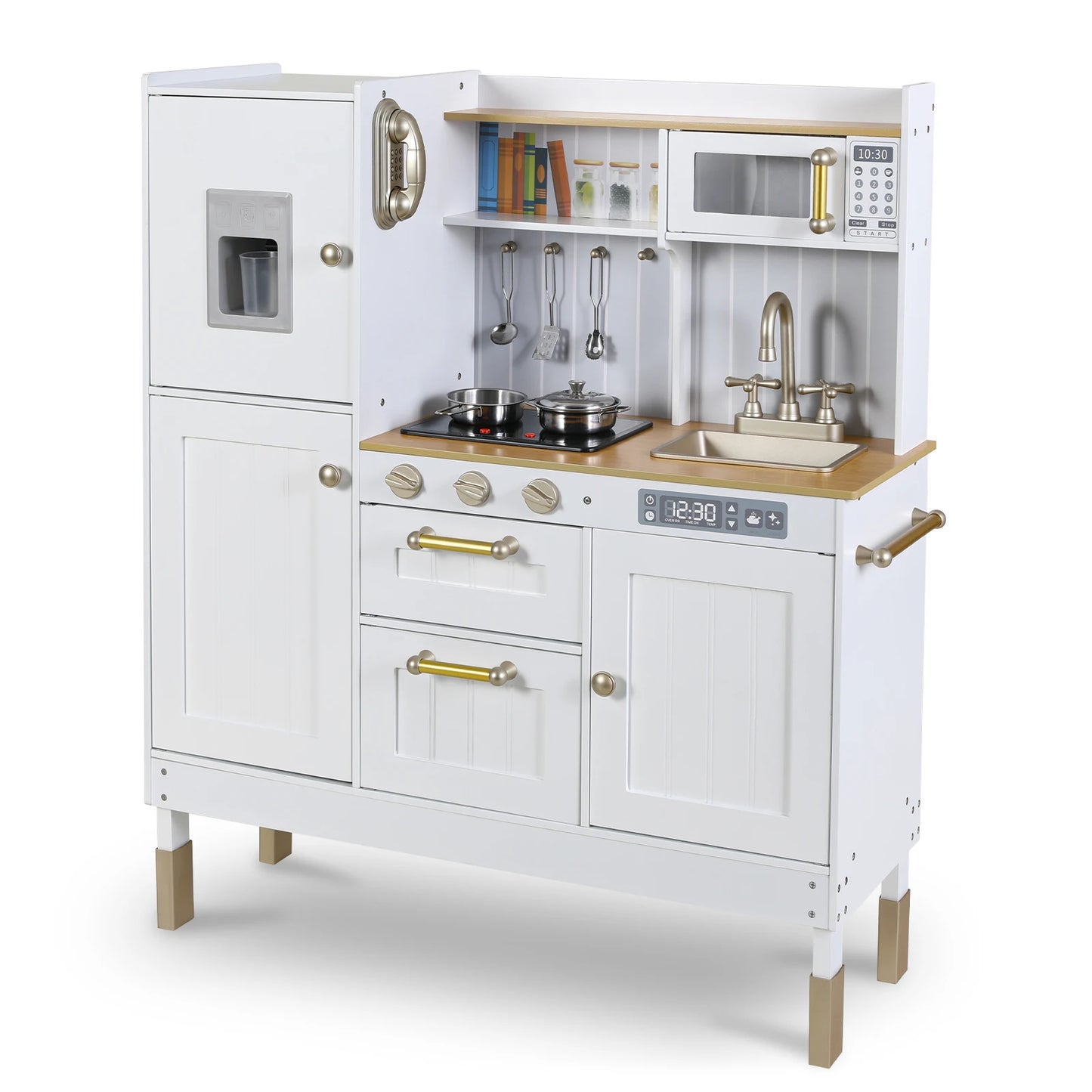 AOOU Wooden Play Kitchen for Kids, Pretend Cooking Toy Playset with Storage & Accessories, Realistic Light & Sound