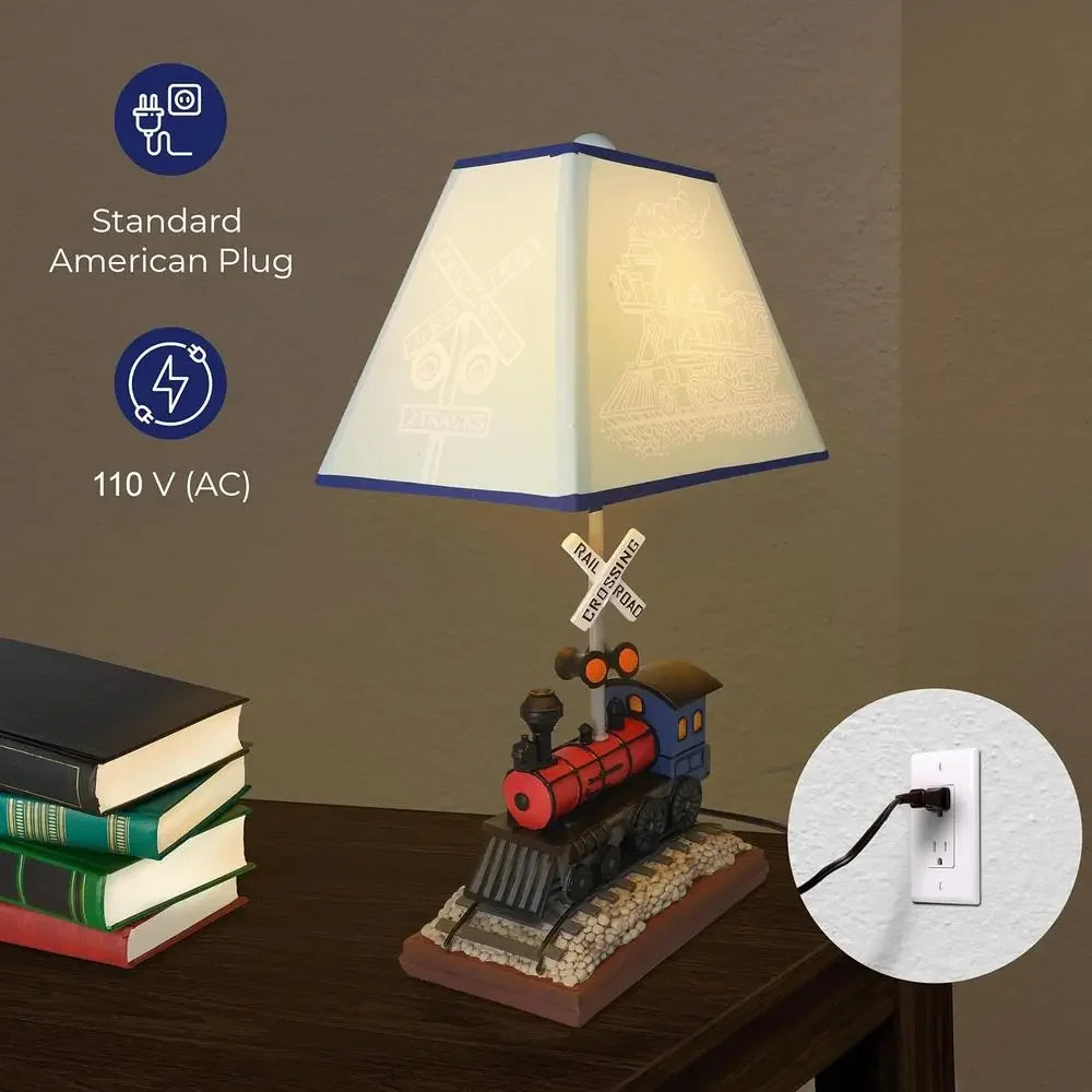 Handcrafted Train-Themed Table Lamp with Matching Night Light - Hand-Painted Accents