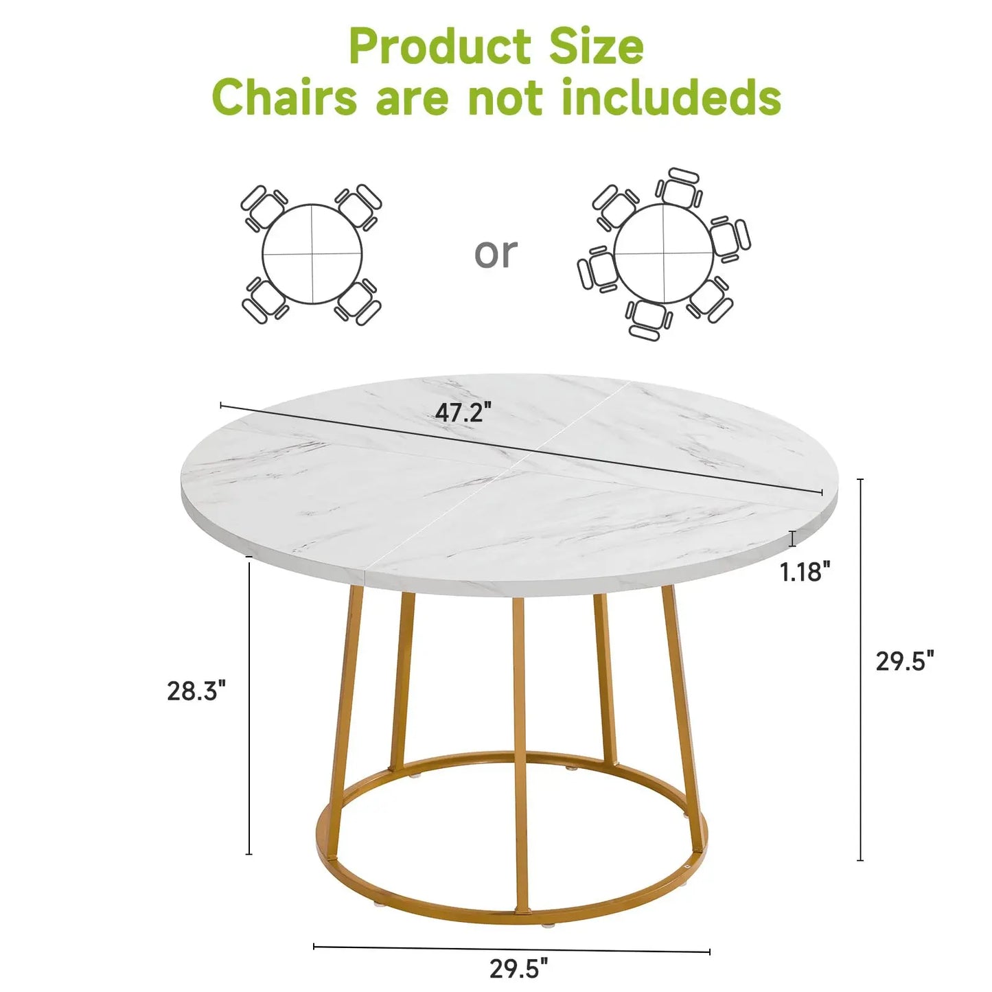 120cm Round Dining Table - Wooden Faux Marble Top & Gold Base Design - Modern Small Table for Kitchen Apartment Restaurant