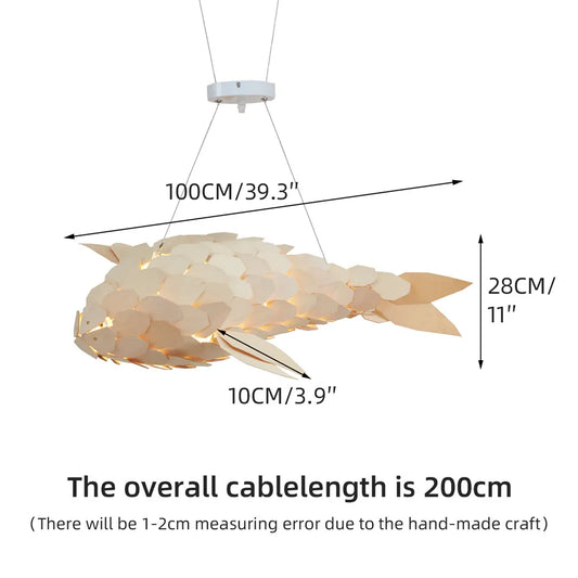Vrygle Fish-shape Wood Ceiling Pendant Lamp Hand-woven Corridor Club Restaurant Decorative Chandeliers Lights