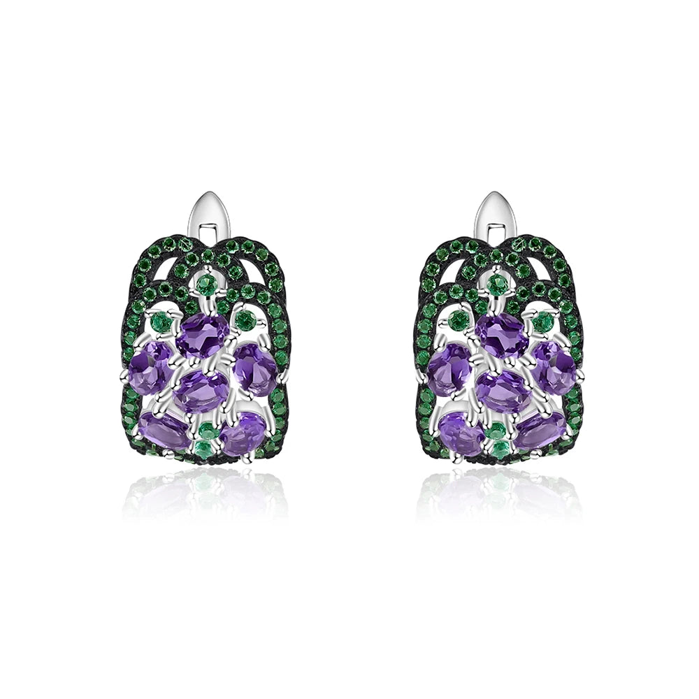 GEM'S BALLET 3.0Ct Natural Rhodolite Garnet Gemstone Earrings 925 Sterling Silver Women's Vintage Earrings Fine Jewelry