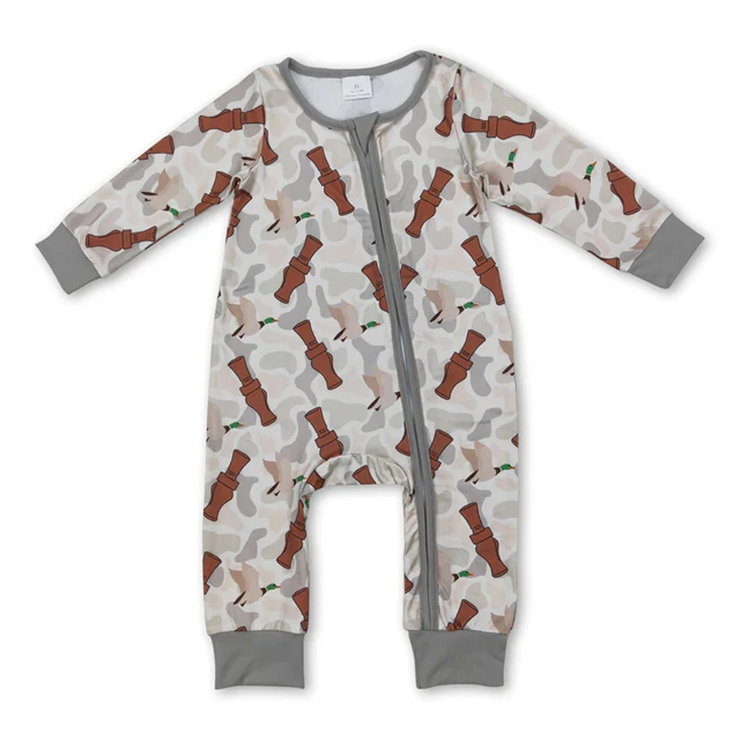 All Over Print Bamboo Baby Zipper Romper Long Sleeve Infant Sleeper Jumpsuit Hunting Camo Floral Newborn Sleepwear