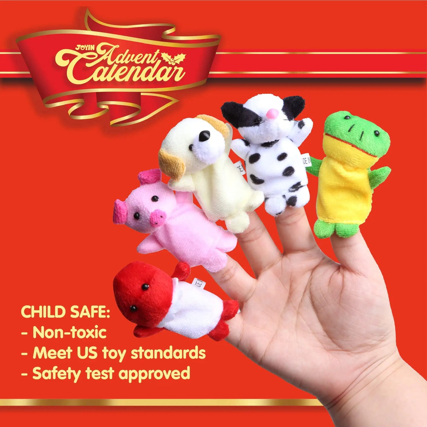 JOYFY 2025 Christmas Advent Calendar with Finger Puppets 24 Days Countdown Advent Calendar with Plush Animal Finger Puppets