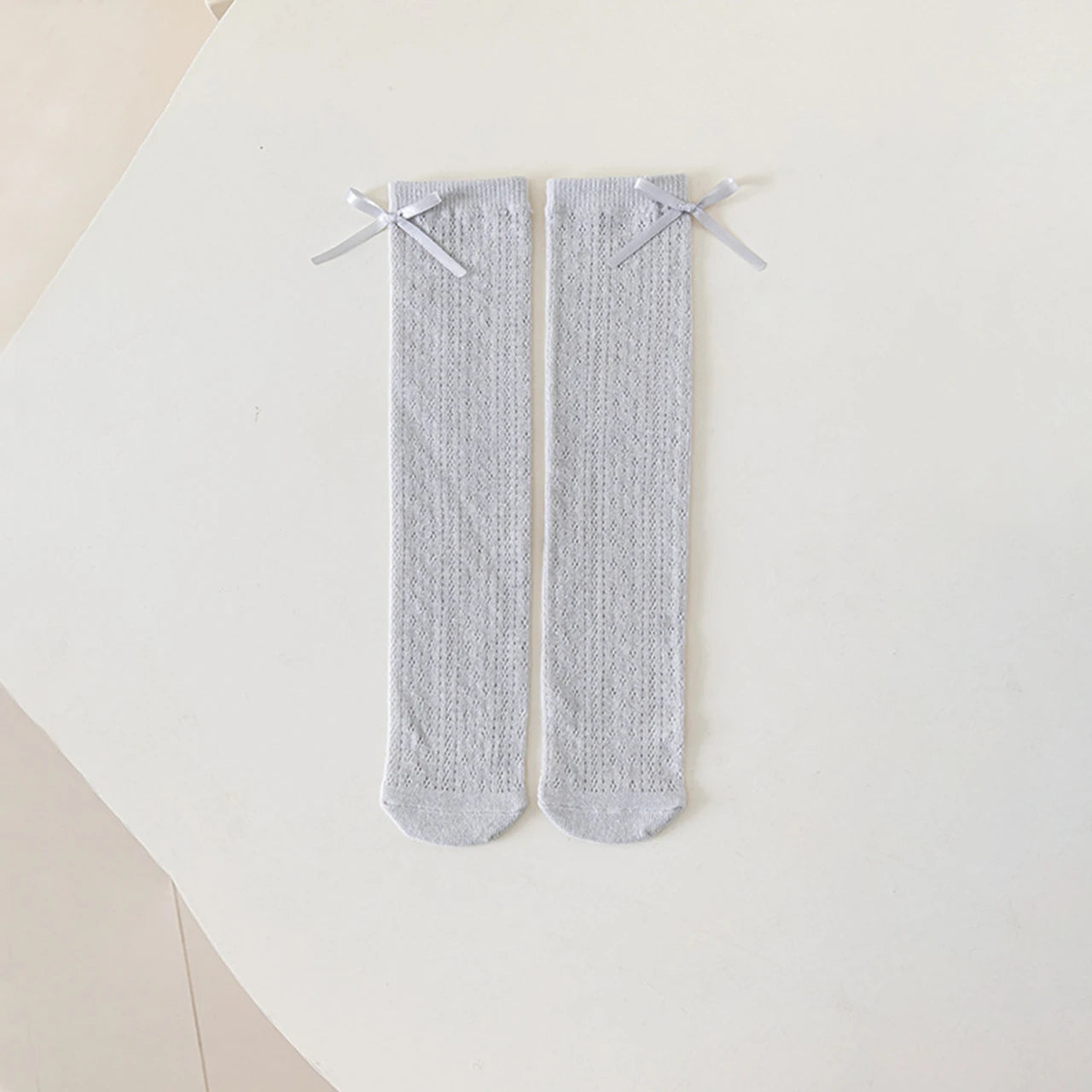 Japanese Hollow Bow Socks for Girl Summer Mesh Breathable Knee High Socks Solid Color Princess Kids Calf Socks 3-10 Years