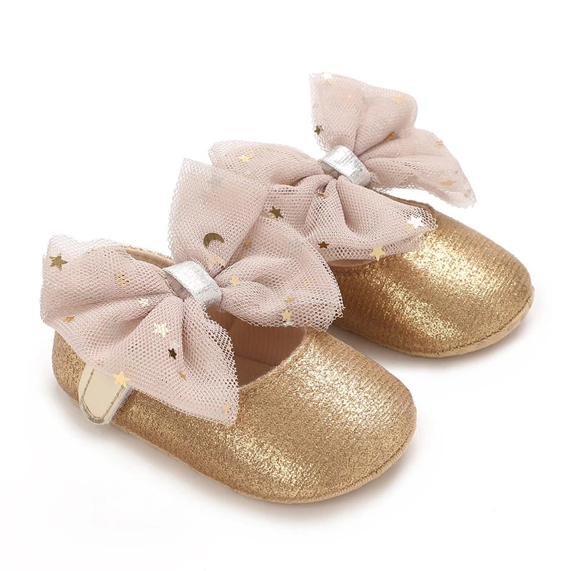 Cute Spring Newborn Golden Baby Shoes Non Slip Cloth Bottom Girl Shoes Elegant Breathable Casual Baby First Walking Shoes 0-18 M