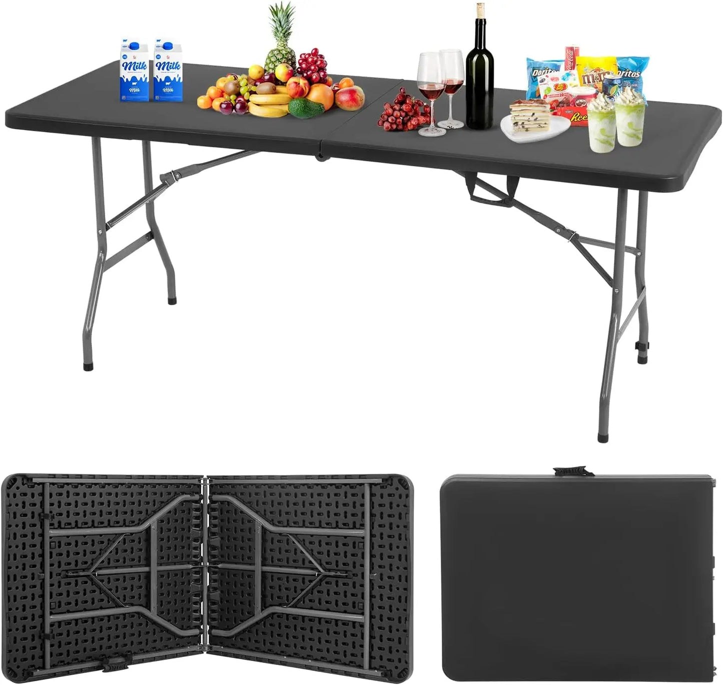 6ft Foldable Outdoor Camping Table Portable Plastic Square Dining Height for Picnic Party Backyard