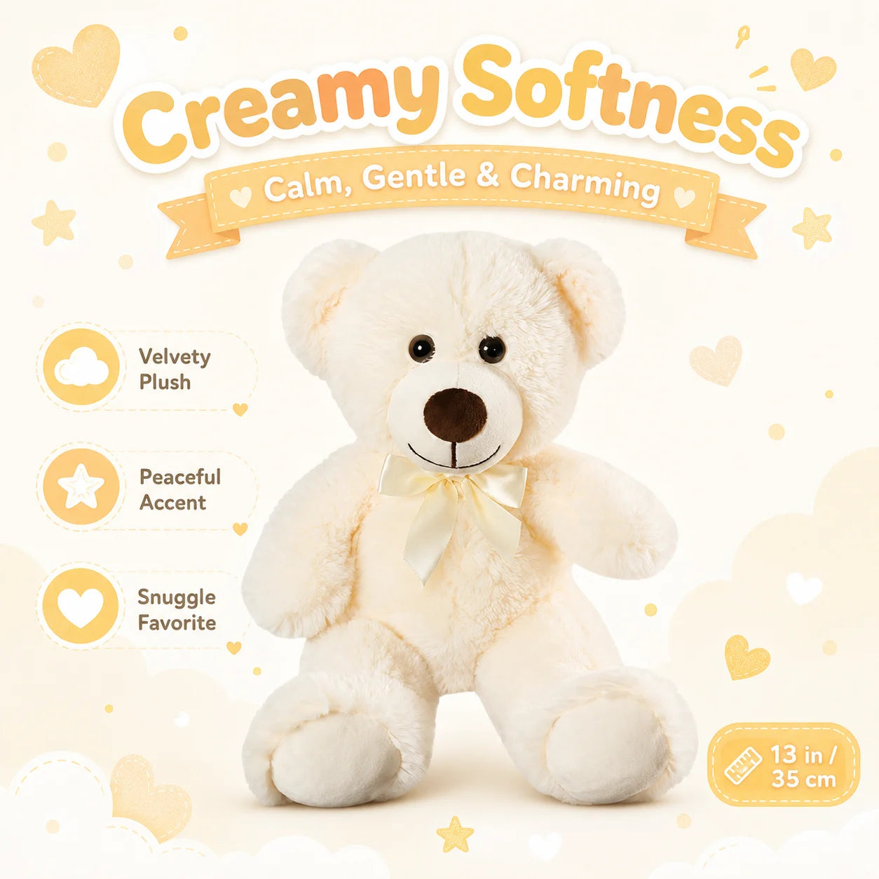 Teddy Bear 13.5 Inch Stuffed Animals Plush Toys 3 Cream Stuffed Bears for Girls Perfect Gift for Girlfriend Birthday Gift Valentine's Gift