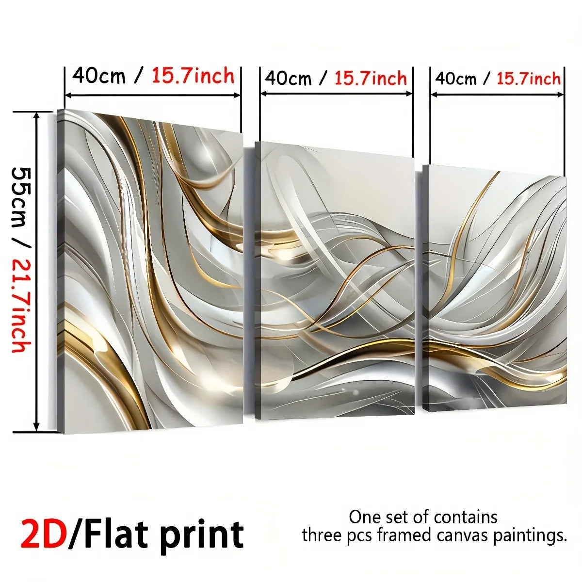 Modern Abstract Line Art 3-Piece Framed Canvas Wall Art Set, Living Room Sofa Background Decorative Painting, High-Definition Giclee Prints, Ready to Hang（Local Warehouse Fast Shipping）