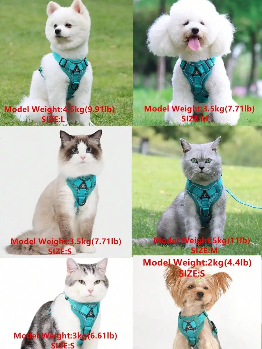Reflective Pet Harness And Leash Set, Suitable For Dogs & Cats, Escape-Proof Adjustable Small Dog Chest Strap With Soft Mesh