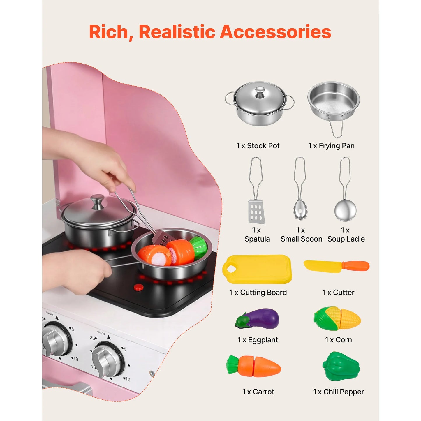 SucceBuy Play Kitchen for Kids Wooden Kids Kitchen Playset with Lights Sounds & Cookware Pretend Play Toy Set fit Toddlers Girls