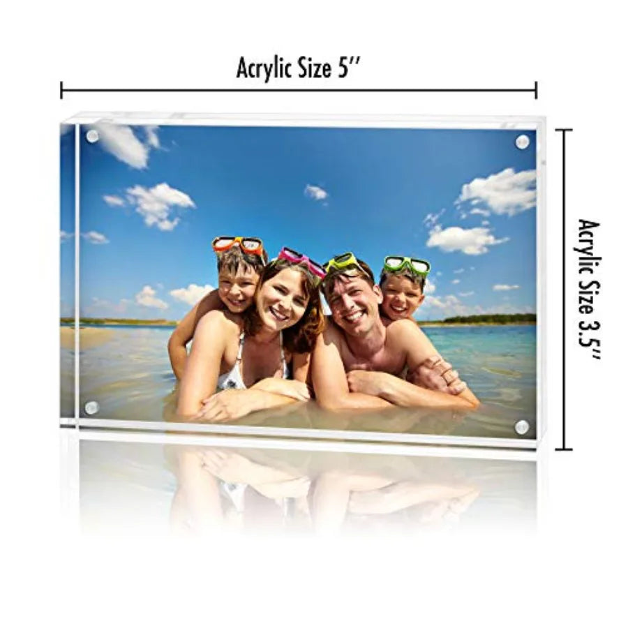 Acrylic Picture Frame - Double Sided Frames with Magnetic Corners - Transparent Acrylic Frames for Desk or Tabletop Display - P